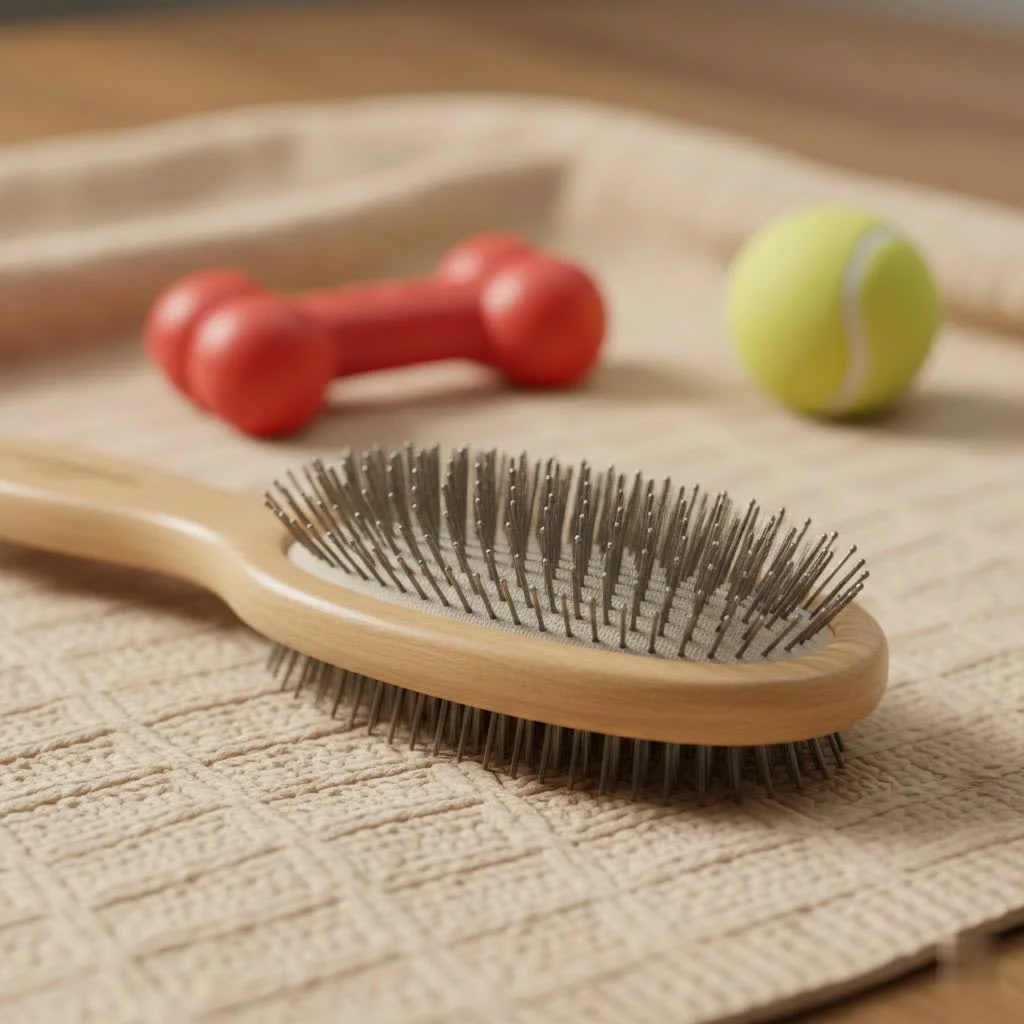 Close-up of a woman brushing her thick, dark hair with a paddle brush